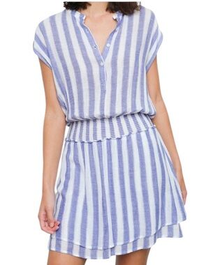 Rails Angelina Blue & White Pacifica Stripe Print Linen Blend Mini Dress - M